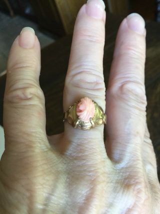 Exquisite Antique Victorian 14k Gold Angel Skin Coral Ring Size 6