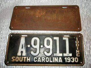 2 Vintage License Plate Matching Set South Carolina Tag Iodine 1930