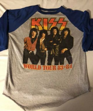 Vintage Rock Band Kiss Concert Shirt 83 - 84 Baseball Cut Good Shirt