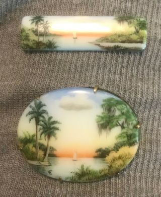 2 Olive Commons Vintage Florida Hand Painted Pins