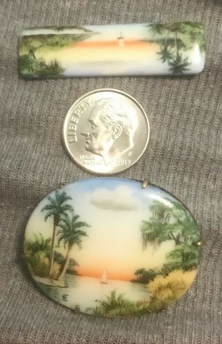 2 Olive Commons Vintage Florida Hand Painted Pins 3