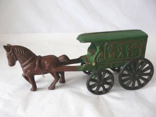 Antique Cast Iron U.  S.  Mail Wagon & Horse