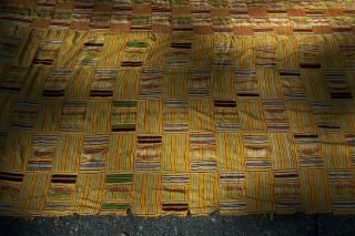 Kente Cloth - Fine Old / Vintage African Cotton / Silk Gold Color - 46 " X 88 "