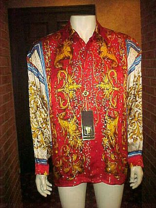 Nwt Rare Men Vintage Creme De Silk Metallic Silk Shirt Style Mythology 1014 Med