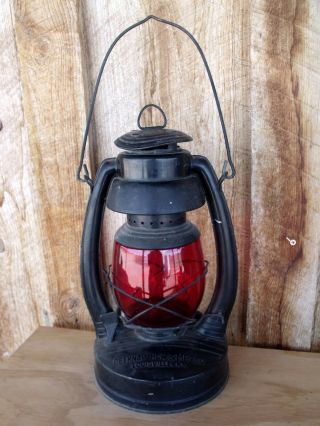 Vintage Oil Lamp Red Globe Blue Grass Air Pilot Belknap Hardware