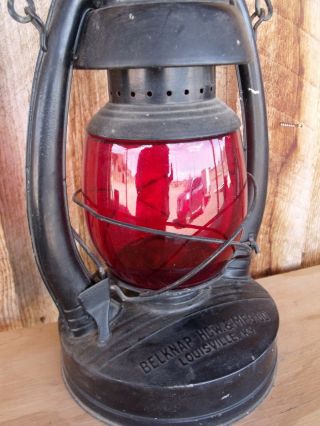 Vintage Oil Lamp Red Globe Blue Grass Air Pilot Belknap Hardware 4