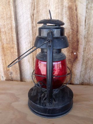 Vintage Oil Lamp Red Globe Blue Grass Air Pilot Belknap Hardware 5