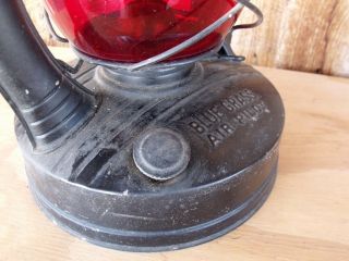 Vintage Oil Lamp Red Globe Blue Grass Air Pilot Belknap Hardware 8