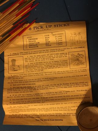 Vintage Wood Pick Up Sticks Game 456 In Cannister With Instructions 5