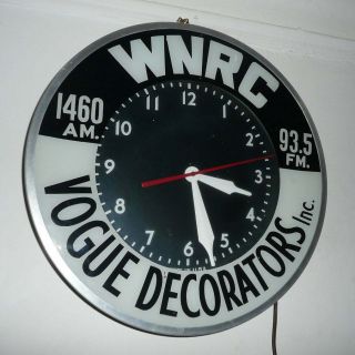 Wnrc Radio Vogue Decorators Lighted Clock York Vintage Broadcast Memorabilia