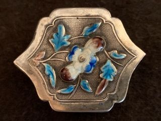 Antique Chinese Export Sterling Silver & Enamel Pill Box 1.  5”
