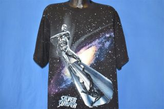 Vintage 90s Silver Surfer Marvel Comics All Over Print Black 2 Sided T - Shirt Xl