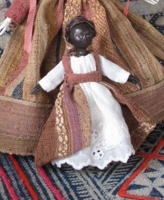 3 " Miniature Antique Style Black Queen Anne Hand Carved Wood Doll Hitty Artist
