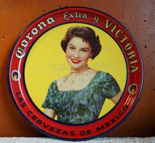 Mexican Vintage Corona & Victoria Beer Tray W/ Señorita Pinup 1950s