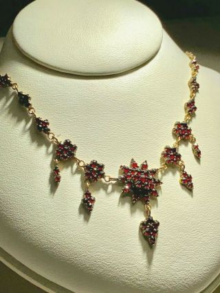 Vintage Antique Art Deco Garnet Red Czech Necklace And Matching Sterling Earring