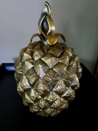 Vintage ROBERTA WOOD PINEAPPLE Ice Bucket Torino,  Italy Hollywood Regency Gilt 2