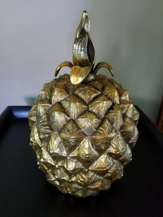 Vintage ROBERTA WOOD PINEAPPLE Ice Bucket Torino,  Italy Hollywood Regency Gilt 3