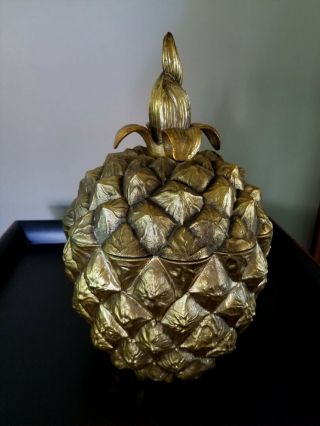 Vintage ROBERTA WOOD PINEAPPLE Ice Bucket Torino,  Italy Hollywood Regency Gilt 5