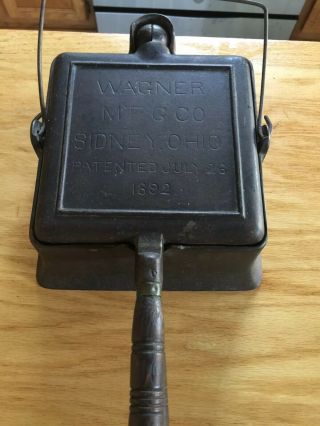 Wagner Waffle Maker 1892 - Cast Iron,  High Base,  Antique Vintage Fully Marked Oh