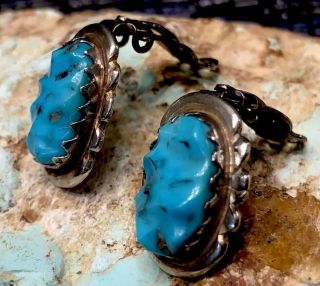 Rare Vintage Zuni Alice Quam Sterling & Hand Carved Turquoise Earrings