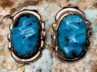 Rare Vintage Zuni ALICE QUAM Sterling & Hand Carved Turquoise Earrings 2