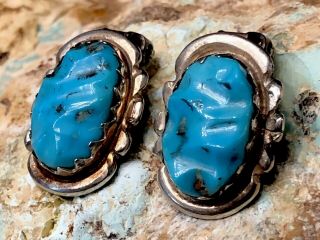 Rare Vintage Zuni ALICE QUAM Sterling & Hand Carved Turquoise Earrings 3