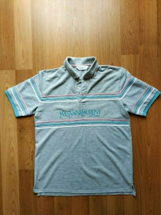 Yves Saint Lauren Ysl Paris Pour Homme Vintage Polo Shirt Big Logo Size M