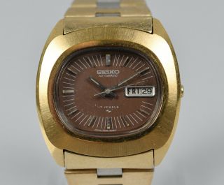 Vintage Seiko Gold Plated Two Tone Automatic Day Date Watch 7006 - 5000 Brown Dial