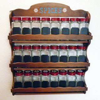 Vintage Spice Rack With Glass Bottles Hand Painted Country Look