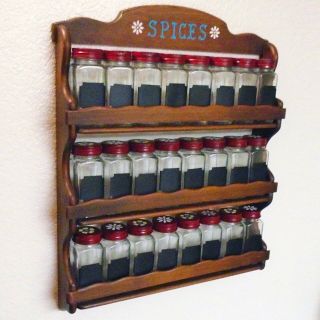 Vintage Spice Rack with Glass Bottles Hand Painted Country Look 2
