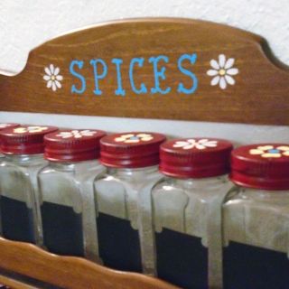 Vintage Spice Rack with Glass Bottles Hand Painted Country Look 3
