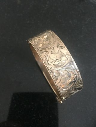 Vintage 50 Microns 9ct Rolled Gold Bangle Signed And Reg Number