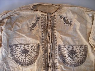 Antique Ottoman Islamic Metallic Silk Thread Embroidery Silver wires Shirt Scrip 2