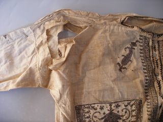 Antique Ottoman Islamic Metallic Silk Thread Embroidery Silver wires Shirt Scrip 6