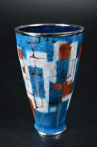 S9173: Japanese Metal Shippo Blue Color Geometric Pattern Pattern Flower Vase