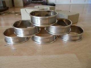 Set Of 6 Silver Napkin Rings Birmingham 1961 Boxed