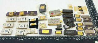 40 Rare Vintage Ceramic Gold Cap Ic Chips.  Scrap Gold Recovery Collect