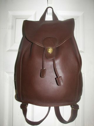 Coach Vintage Brown Leather Drawstring Turnlock Backpack 9943 Usa