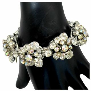 Vintage Juliana Clear And Ab Rhinestone Cluster 5 Link Bracelet Book Piece