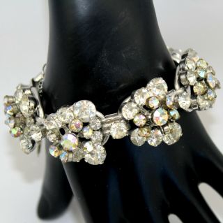 Vintage Juliana Clear and AB Rhinestone Cluster 5 link Bracelet Book Piece 2