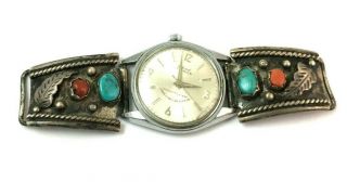 Vintage Native American Sterling Silver Turquoise And Red Coral Watch Tips