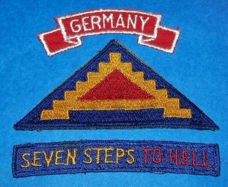 Post Ww2 German Made 7th Army Patch,  7 Steps To Hell Tab & Scroll