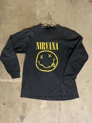 Very Rare 90s Vintage Nirvana Smiley Long Sleeve Shirt Kurt Cobain Fear Of God