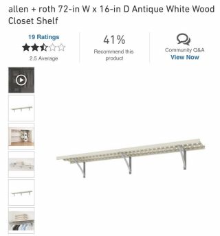 (3) Allen Roth 72inch X 16inch Antique White Wood Closet Shelves (3) Shelves