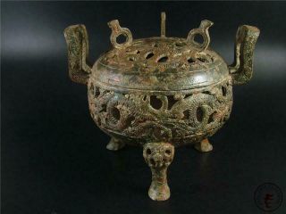 Very Large Fine Old Chinese Tripod Bronze Made Incense Burner Statue Collectible
