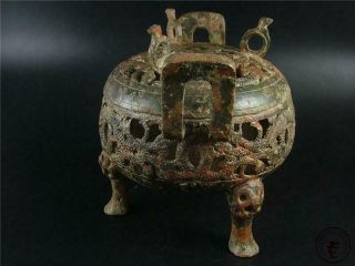 Very Large Fine Old Chinese Tripod Bronze Made Incense Burner Statue Collectible 2