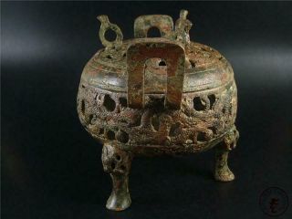 Very Large Fine Old Chinese Tripod Bronze Made Incense Burner Statue Collectible 4