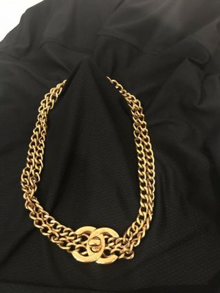 Chanel Gold Cc Logos Charm Vintage Chain Necklace Choked