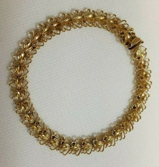 Vintage 14k Yellow Gold Leaf Links Segment Bracelet 7 1/8 " X.  25 " 10g 1960s