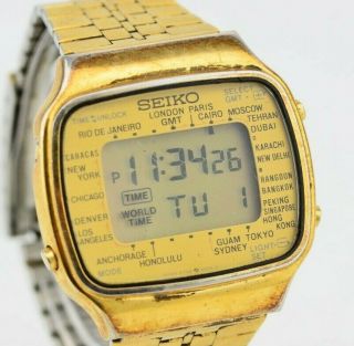 Vintage Seiko Gold World Time Digital Quartz Watch A708 - 5000 Jdm Japan F905/35.  1